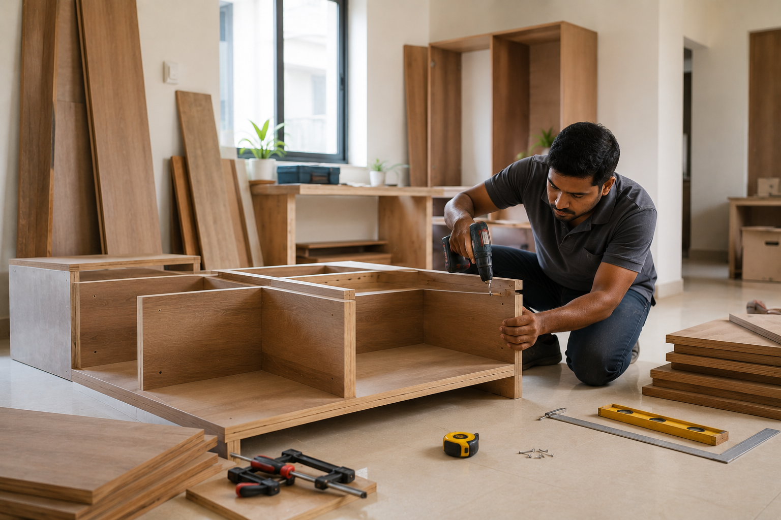 Custom furniture work in progress in Gurgaon